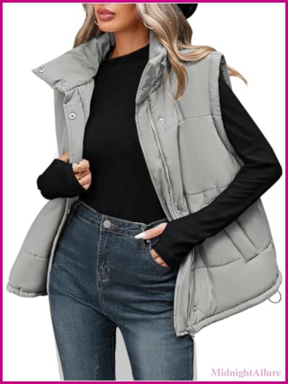 Oversized Quilted Puffer Vest Sleeveless Zip Up Winter Warm Outerwear